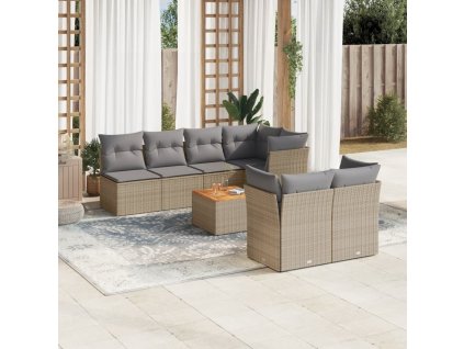 8dílná zahradní sedací souprava s poduškami béžová polyratan 3223518