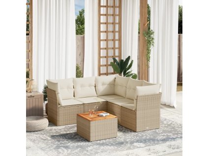 6dílná zahradní sedací souprava s poduškami béžová polyratan 3223636