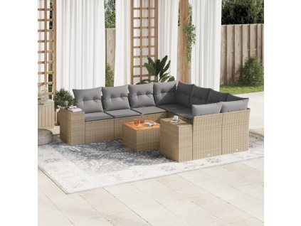 9dílná zahradní sedací souprava s poduškami béžová polyratan 3225373