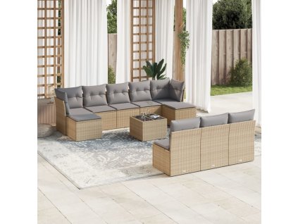 11dílný zahradní sedací souprava s poduškami béžový polyratan 3250138