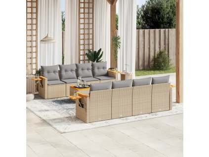9dílná zahradní sedací souprava s poduškami béžová polyratan 3259063