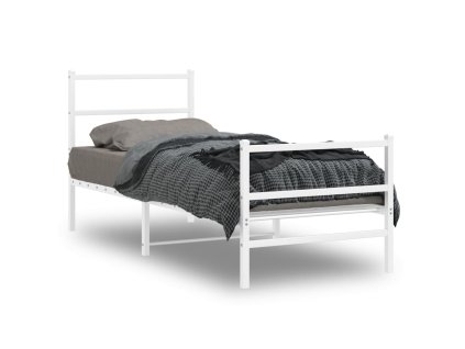Kovový rám postele s hlavovým a nožním čelem bílý 75 x 190 cm 355422