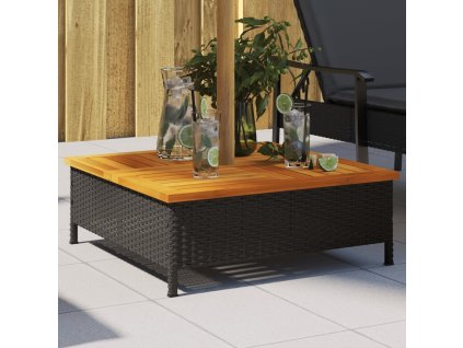 Kryt na stojan slunečníku černý 70x70x25 cm polyratan a akácie 365952