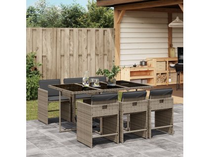 7dílný zahradní jídelní set s poduškami šedý polyratan 3211088