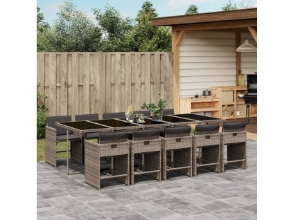 11dílný zahradní jídelní set s poduškami šedý polyratan 3211112