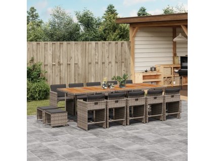 15dílný zahradní jídelní set s poduškami šedý polyratan 3211178