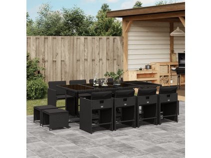 13dílný zahradní jídelní set s poduškami černý polyratan 3211159