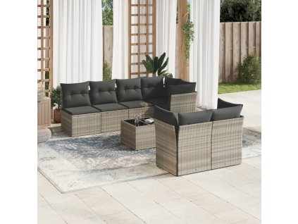 8dílná zahradní sedací souprava a podušky světle šedá polyratan 3249141