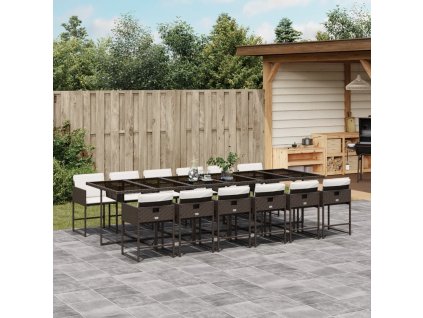 13dílný zahradní jídelní set s poduškami hnědý polyratan 3211305
