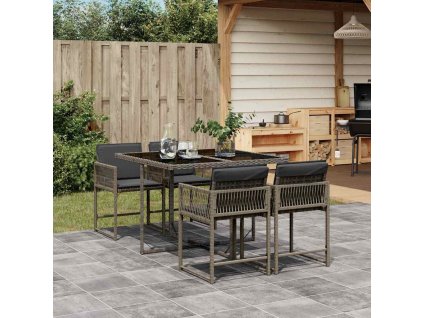 5dílný zahradní jídelní set s poduškami šedý polyratan 3211436