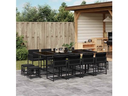 13dílný zahradní jídelní set s poduškami černý polyratan 3211519