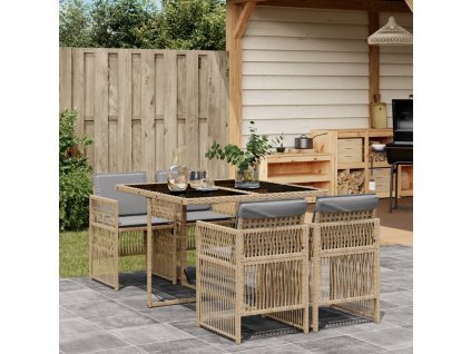 5dílný zahradní jídelní set s poduškami mix béžové polyratan 3210900