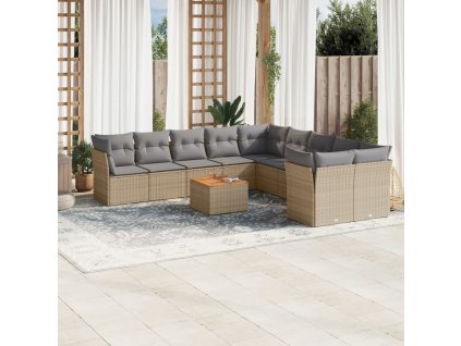 11dílný zahradní sedací souprava s poduškami béžový polyratan 3223854