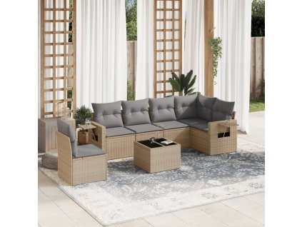 7dílná zahradní sedací souprava s poduškami béžová polyratan 3252576
