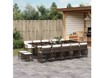 15dílný zahradní jídelní set s poduškami hnědý polyratan 3211713