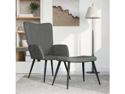 Relaxační křeslo se stoličkou tmavě šedé samet 327689