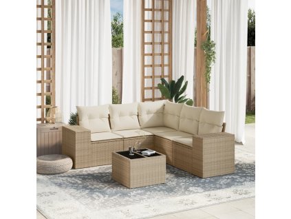6dílná zahradní sedací souprava s poduškami béžová polyratan 3222557