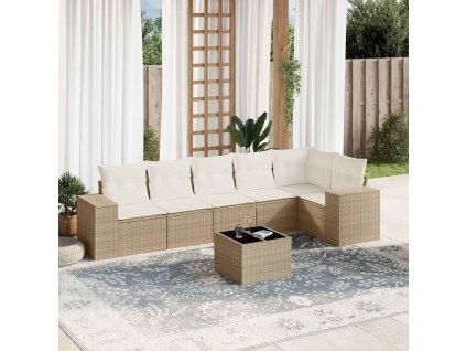 7dílná zahradní sedací souprava s poduškami béžová polyratan 3222597