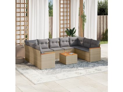 10dílná zahradní sedací souprava s poduškami béžová polyratan 3258685