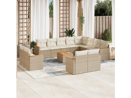 13dílná zahradní sedací souprava s poduškami béžová polyratan 3258922