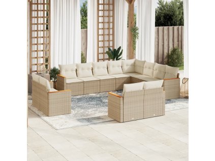 12dílná zahradní sedací souprava s poduškami béžová polyratan 3258915