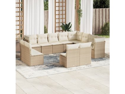 12dílná zahradní sedací souprava s poduškami béžová polyratan 3250307