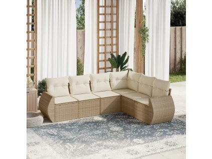 6dílná zahradní sedací souprava s poduškami béžová polyratan 3221407