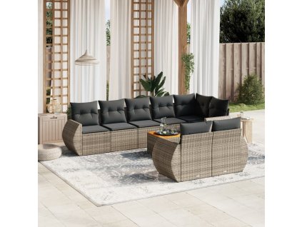 9dílná zahradní sedací souprava s poduškami šedá polyratan 3225094