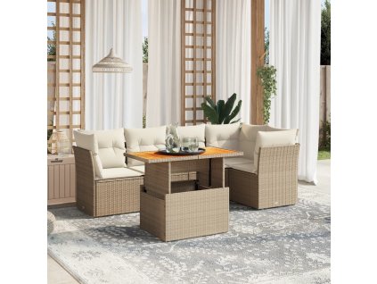 5dílná zahradní sedací souprava s poduškami béžová polyratan 3270820