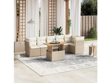 7dílná zahradní sedací souprava s poduškami béžová polyratan 3270841