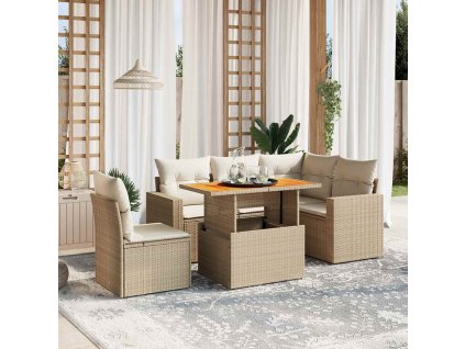 6dílná zahradní sedací souprava s poduškami béžová polyratan 3271317