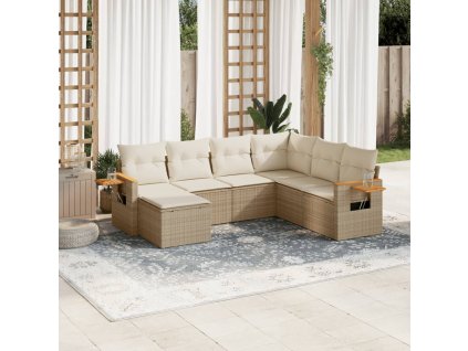7dílná zahradní sedací souprava s poduškami béžová polyratan 3227045