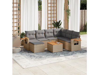 8dílná zahradní sedací souprava s poduškami béžová polyratan 3227053