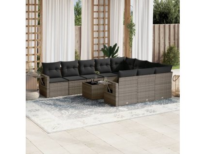 11dílná zahradní sedací souprava s poduškami šedá polyratan 3253037