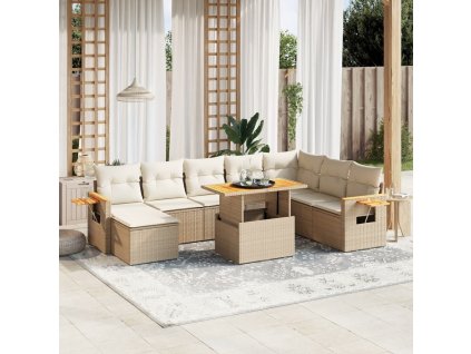 9dílná zahradní sedací souprava s poduškami béžová polyratan 3273655
