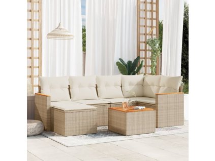 7dílná zahradní sedací souprava s poduškami béžová polyratan 3226184