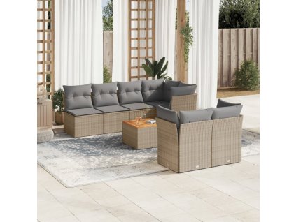 8dílná zahradní sedací souprava a podušky mix béžové polyratan 3255849
