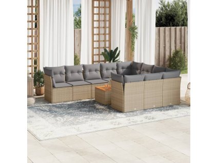 11dílná zahradní sedací souprava a podušky mix béžové polyratan 3256171