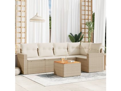 6dílná zahradní sedací souprava s poduškami béžová polyratan 3256443