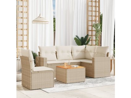 6dílná zahradní sedací souprava s poduškami béžová polyratan 3256457