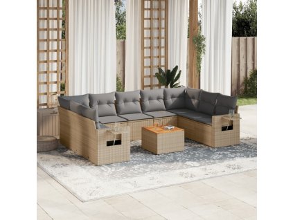10dílná zahradní sedací souprava a podušky mix béžové polyratan 3257039