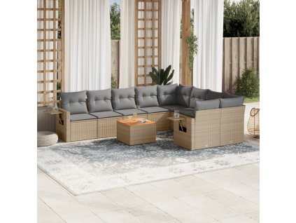 10dílná zahradní sedací souprava a podušky mix béžové polyratan 3257053