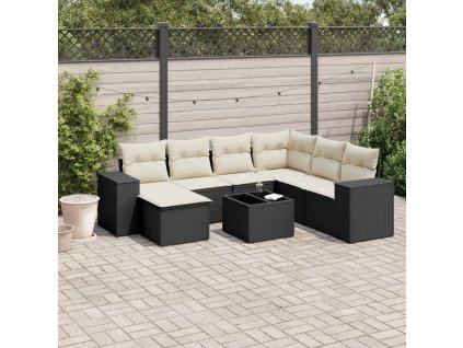 8dílná zahradní sedací souprava s poduškami černá polyratan 3255243