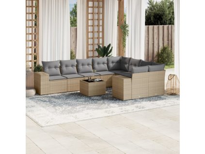10dílná zahradní sedací souprava s poduškami béžová polyratan 3255386