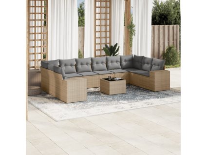 11dílný zahradní sedací souprava s poduškami béžový polyratan 3255416