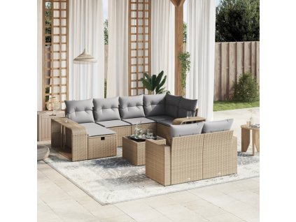 11dílný zahradní sedací souprava s poduškami béžový polyratan 3266249