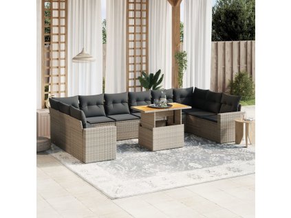 11dílná zahradní sedací souprava s poduškami šedá polyratan 3271487