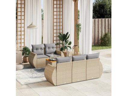 6dílná zahradní sedací souprava s poduškami béžová polyratan 3224890