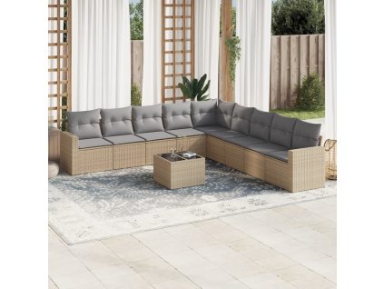 10dílná zahradní sedací souprava s poduškami béžová polyratan 3219089