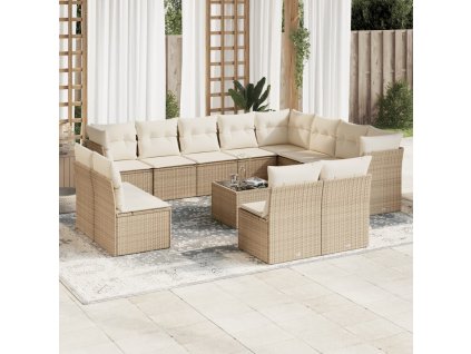 13dílná zahradní sedací souprava s poduškami béžová polyratan 3218478